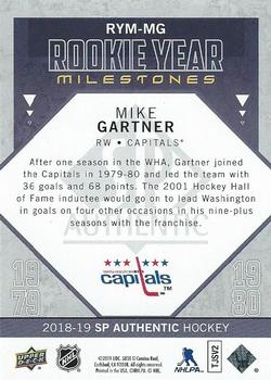 2018-19 SP Authentic - Rookie Year Milestones #RYM-MG Mike Gartner Back