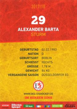 2017-18 Dusseldorfer EG Postcards #NNO Alexander Barta Back