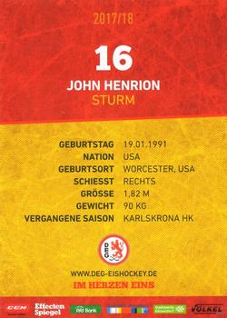 2017-18 Dusseldorfer EG Postcards #NNO John Henrion Back