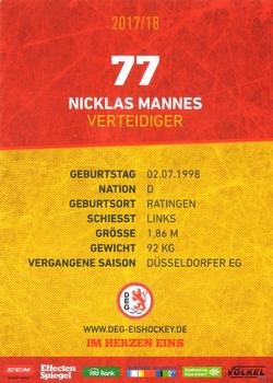 2017-18 Dusseldorfer EG Postcards #NNO Nicklas Mannes Back