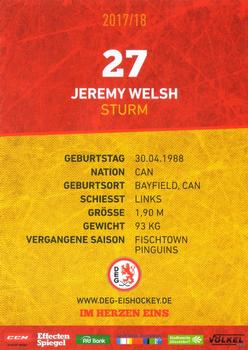 2017-18 Dusseldorfer EG Postcards #NNO Jeremy Welsh Back