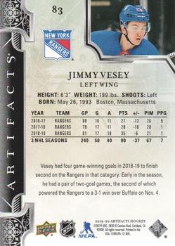 2019-20 Upper Deck Artifacts #83 Jimmy Vesey Back