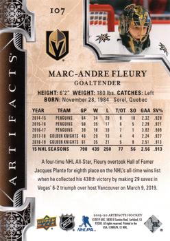 2019-20 Upper Deck Artifacts #107 Marc-Andre Fleury Back