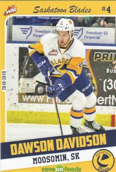 2018-19 Save On Foods Saskatoon Blades (WHL) #21 Dawson Davidson Front