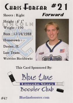 2007-08 Blueline Booster Club Lincoln Stars (USHL) Series 2 #47 Chris Forfar Back