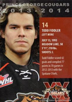 2013-14 Subway Prince George Cougars (WHL) #NNO Todd Fiddler Back