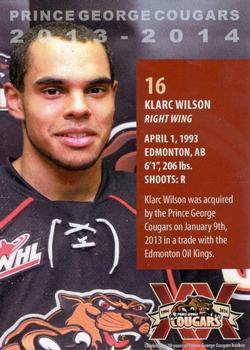 2013-14 Subway Prince George Cougars (WHL) #NNO Klarc Wilson Back