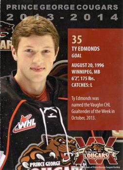 2013-14 Subway Prince George Cougars (WHL) #NNO Ty Edmonds Back