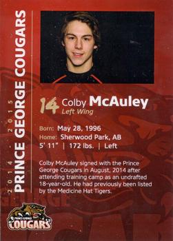 2014-15 Prince George Cougars (WHL) #11 Colby McAuley Back