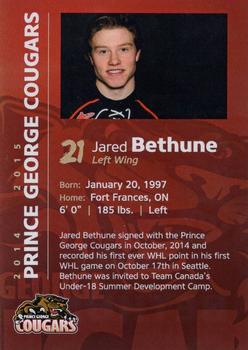 2014-15 Prince George Cougars (WHL) #18 Jared Bethune Back
