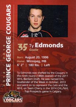 2014-15 Prince George Cougars (WHL) #25 Ty Edmonds Back
