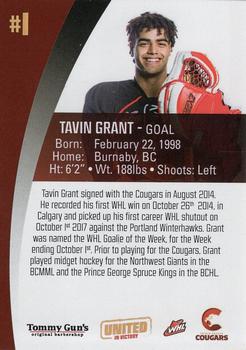 2017-18 Tommy Gun's Prince George Cougars (WHL) #2 Tavin Grant Back