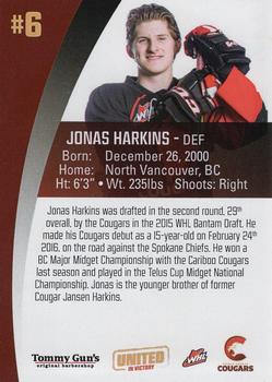 2017-18 Tommy Gun's Prince George Cougars (WHL) #5 Jonas Harkins Back