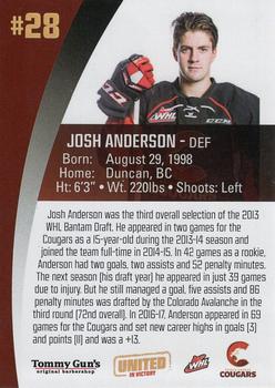 2017-18 Tommy Gun's Prince George Cougars (WHL) #23 Josh Anderson Back