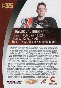 2017-18 Tommy Gun's Prince George Cougars (WHL) #26 Taylor Gauthier Back