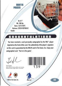 2015-16 In The Game Final Vault - 2002-03 Be a Player Signature Series Autographs (Black Vault Stamp) #111 Martin Prusek Back