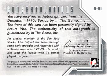 2015-16 In The Game Final Vault - 2013-14 In The Game Decades 1990s Autographs (Black Vault Stamp) #A-AI Arturs Irbe Back