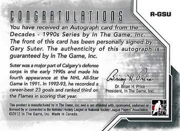2015-16 In The Game Final Vault - 2013-14 In The Game Decades 1990s Autographs (Black Vault Stamp) #A-GSU Gary Suter Back