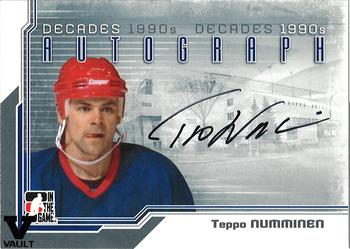 2015-16 In The Game Final Vault - 2013-14 In The Game Decades 1990s - Autographs (Black Vault Stamp) #A-TNU Teppo Numminen Front