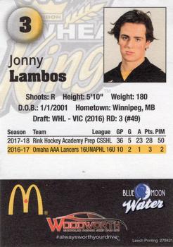 2018-19 Brandon Wheat Kings (WHL) #3 Jonny Lambos Back