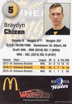 2018-19 Brandon Wheat Kings (WHL) #4 Brayden Chizen Back