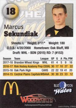 2018-19 Brandon Wheat Kings (WHL) #11 Marcus Sekundiak Back