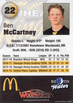 2018-19 Brandon Wheat Kings (WHL) #14 Ben McCartney Back