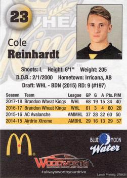 2018-19 Brandon Wheat Kings (WHL) #15 Cole Reinhardt Back