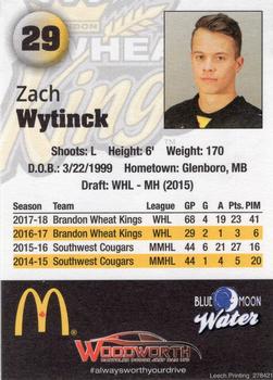 2018-19 Brandon Wheat Kings (WHL) #20 Zach Wytinck Back