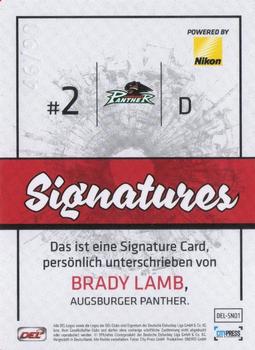 2018-19 Playercards (DEL) - Signatures #DEL-SN01 Brady Lamb Back