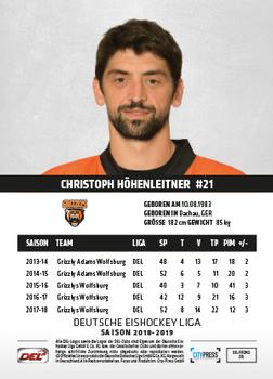 2018-19 Playercards Promos Serie 1 (DEL) #8 Christoph Hohenleitner Back