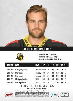 2018-19 Playercards Promos Serie 1 (DEL) #9 Jacob Berglund Back