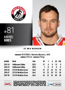 2018-19 Playercards (DEL2) #3 Andrej Bíreš Back