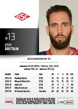 2018-19 Playercards (DEL2) #53 Josh Brittain Back