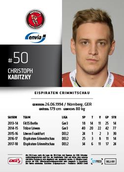2018-19 Playercards (DEL2) #81 Christoph Kabitzky Back