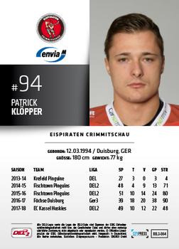2018-19 Playercards (DEL2) #84 Patrick Klöpper Back