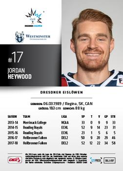 2018-19 Playercards (DEL2) #97 Jordan Heywood Back
