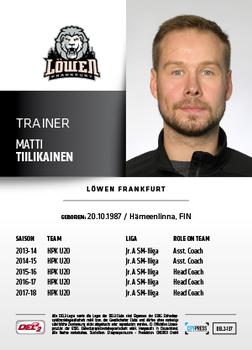 2018-19 Playercards (DEL2) #137 Matti Tiilikainen Back