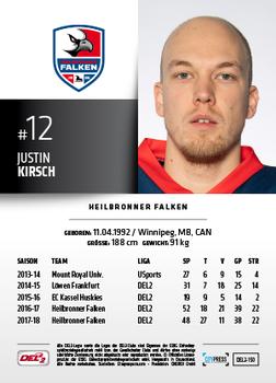 2018-19 Playercards (DEL2) #DEL2-150 Justin Kirsch Back
