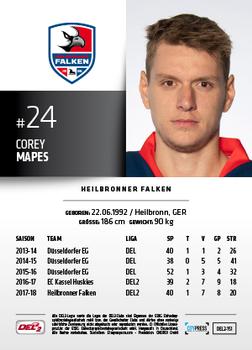 2018-19 Playercards (DEL2) #151 Corey Mapes Back