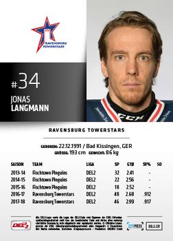 2018-19 Playercards (DEL2) #231 Jonas Langmann Back