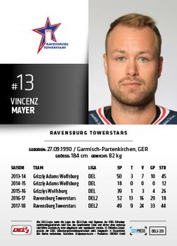 2018-19 Playercards (DEL2) #233 Vincenz Mayer Back