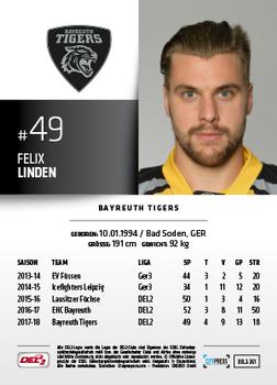 2018-19 Playercards (DEL2) #261 Felix Linden Back