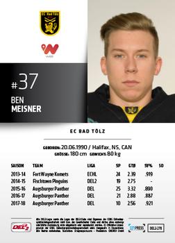 2018-19 Playercards (DEL2) #278 Ben Meisner Back