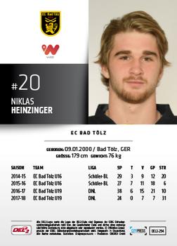 2018-19 Playercards (DEL2) #294 Niklas Heinzinger Back