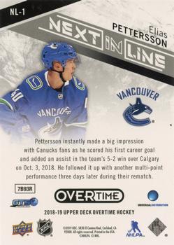 2018-19 Upper Deck Overtime - Next In Line #NL-1 Elias Pettersson Back