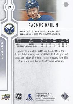 2019-20 Upper Deck #19 Rasmus Dahlin Back