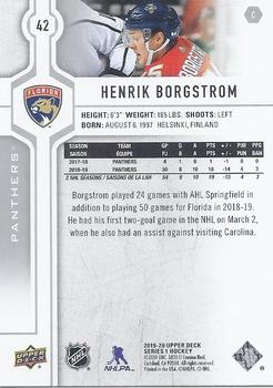 2019-20 Upper Deck #42 Henrik Borgstrom Back