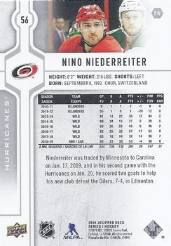 2019-20 Upper Deck #56 Nino Niederreiter Back