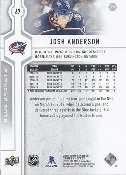 2019-20 Upper Deck #67 Josh Anderson Back